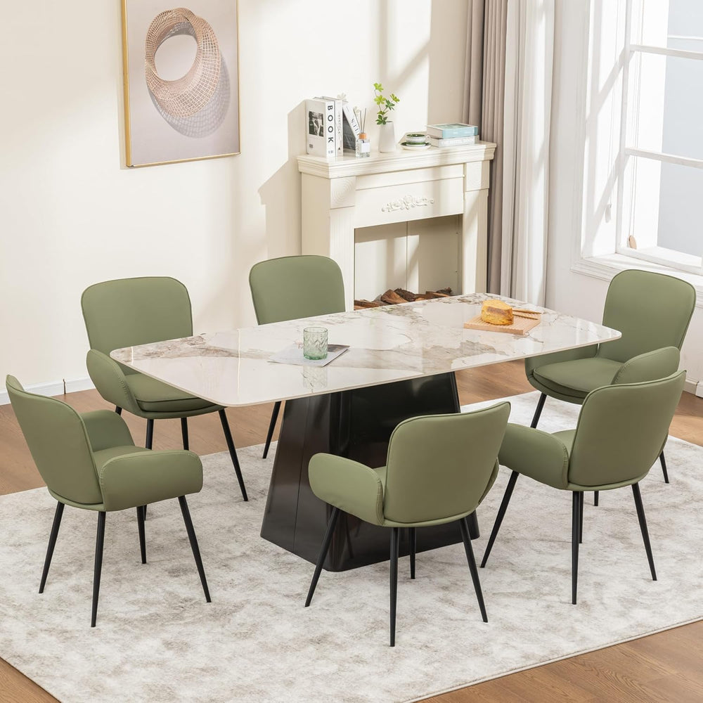 VKNOW Modern Faux Leather Dining Chairs Set of 6 with Armrest, Green | Armed ...