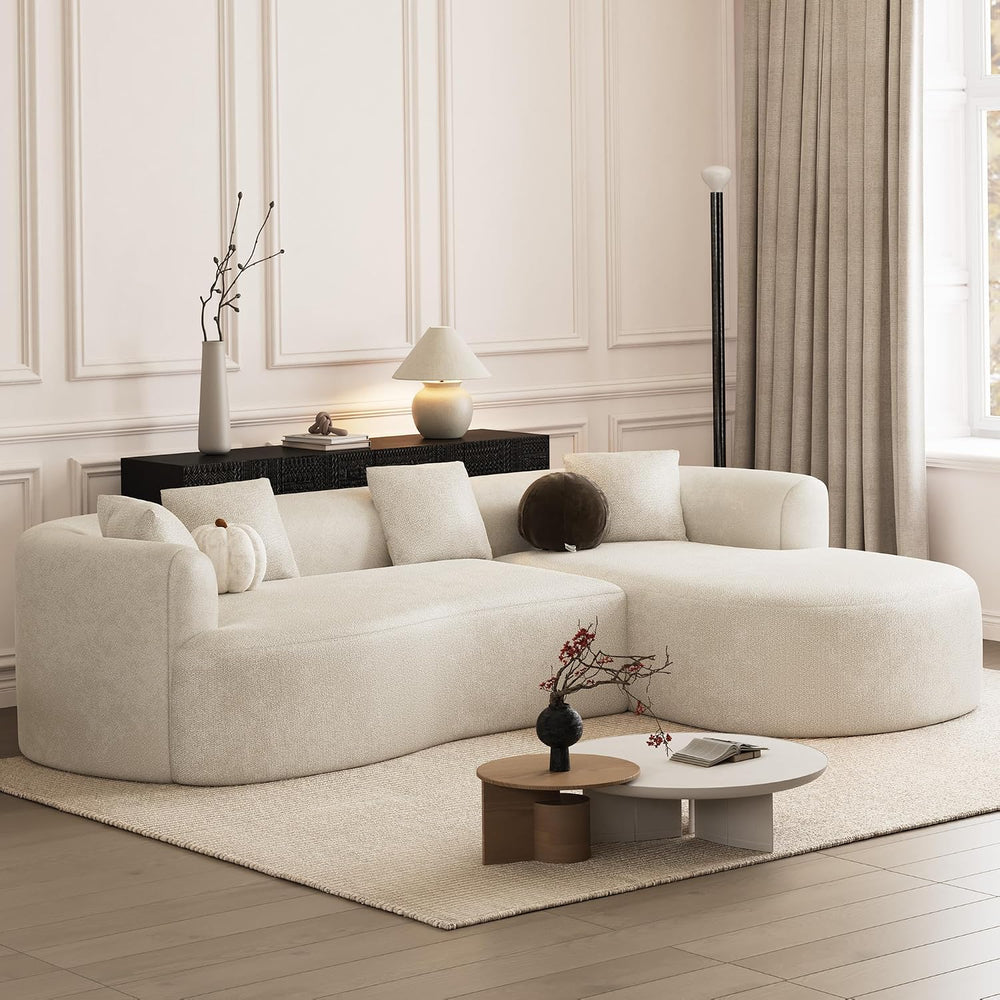ONEMMLION 111" Oversized L-Shaped Sectional Sofa, Beige White | Luxury m...