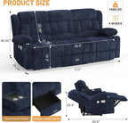 Loveseat Recliner Sofa, Flip Middle Backrest Design 3 Seat Reclining Sofa with Storage Drawer, USB Ports & Cup Holders, Manual Couch for Living Room/RV (Blue)