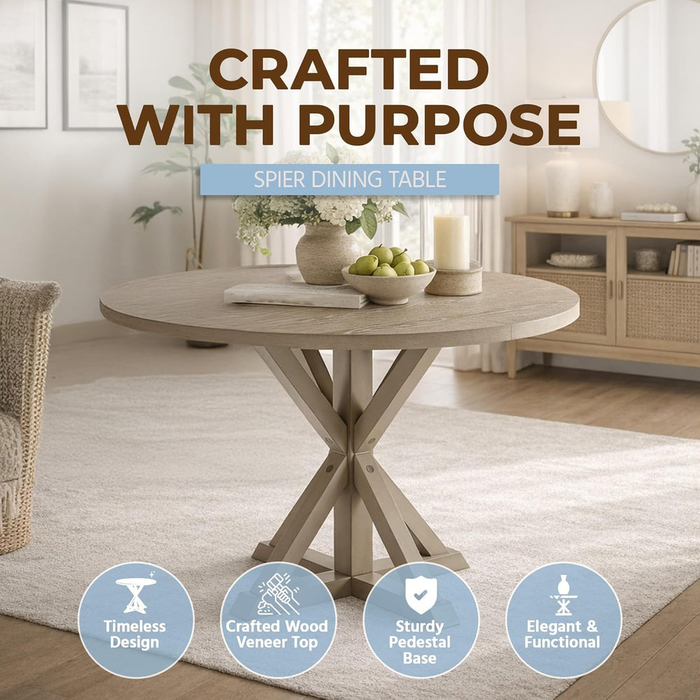 ROME + OAK Spier Modern Dining Table, 40-Inch Round Tabletop with Sturdy Pede...