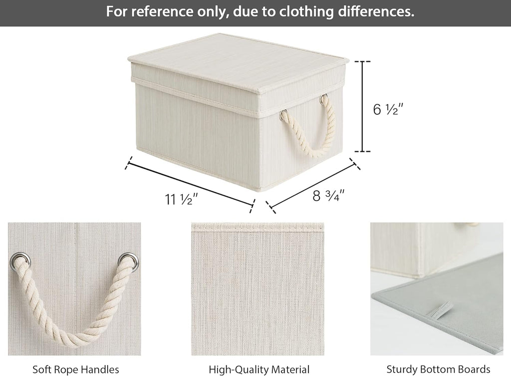 StorageWorks Storage Bins with Lids, Decorative Storage Boxes with Lid and Soft Rope Handles, Foldable Storage Baskets for Closet, Shelves, Stackable, 3-Pack, Ivory and White, Medium