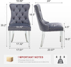 Velvet Dining Chairs Set of 4, Upholstered Dining Room Chairs with Tufted Back & Pull Ring, Modern Kitchen and Dining Chairs, Accent Chairs with Metal Legs (Dark Gray + Silver, Set of 4)