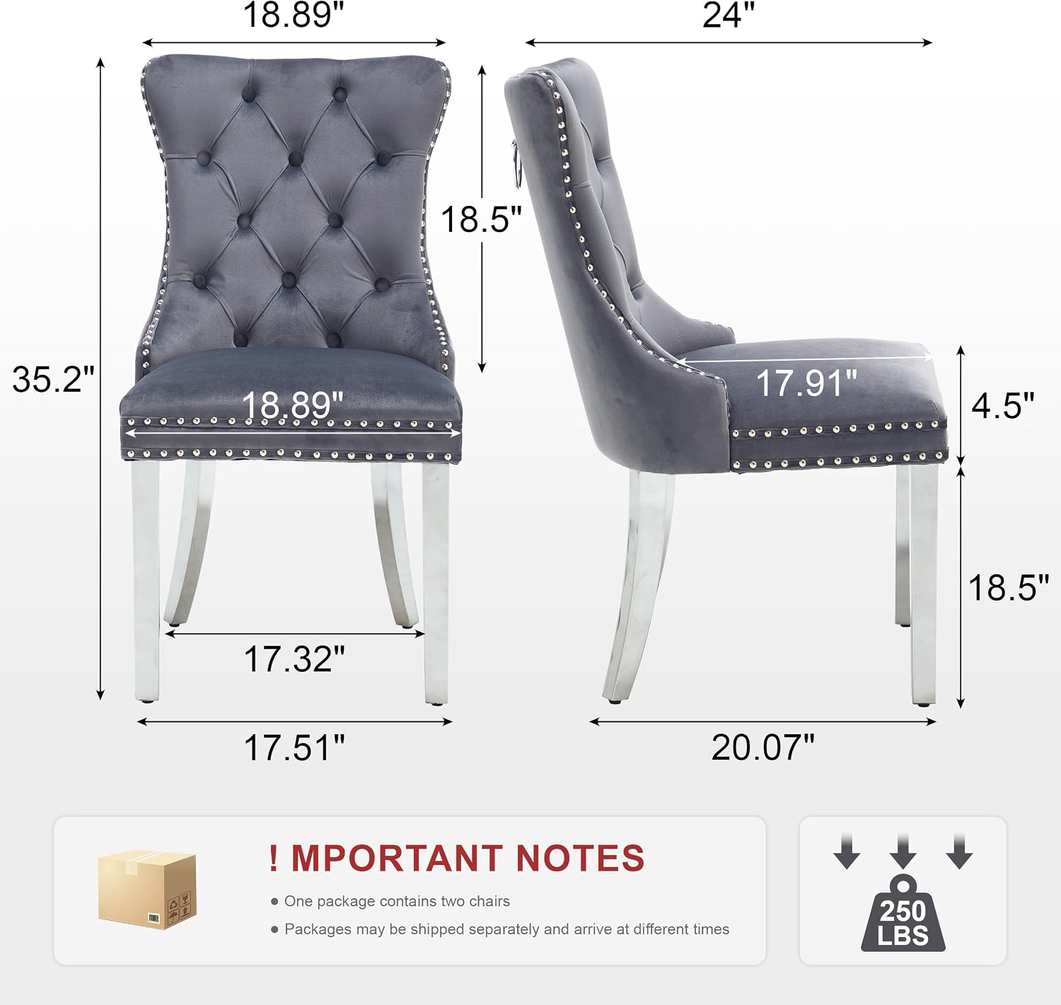 Velvet Dining Chairs Set of 4, Upholstered Dining Room Chairs with Tufted Back & Pull Ring, Modern Kitchen and Dining Chairs, Accent Chairs with Metal Legs (Dark Gray + Silver, Set of 4)