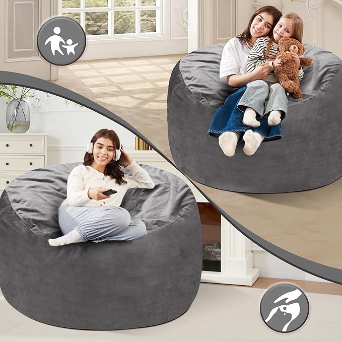 Homguava 4 FT Bean Bag Chair: 4' Bean Bags with Memory Foam Filled, Large...