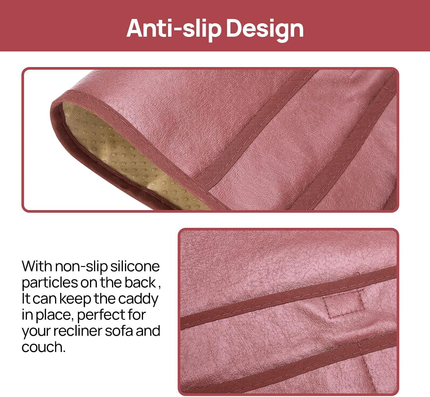 Teniux Remote Control Holder Faux Leather Armrest Organizer with 6 Pockets for Recliner Couch Sofa, Armchair Caddy for Smart Phone, Book, Magazines, Ipad, Remotes (Rose Wine)