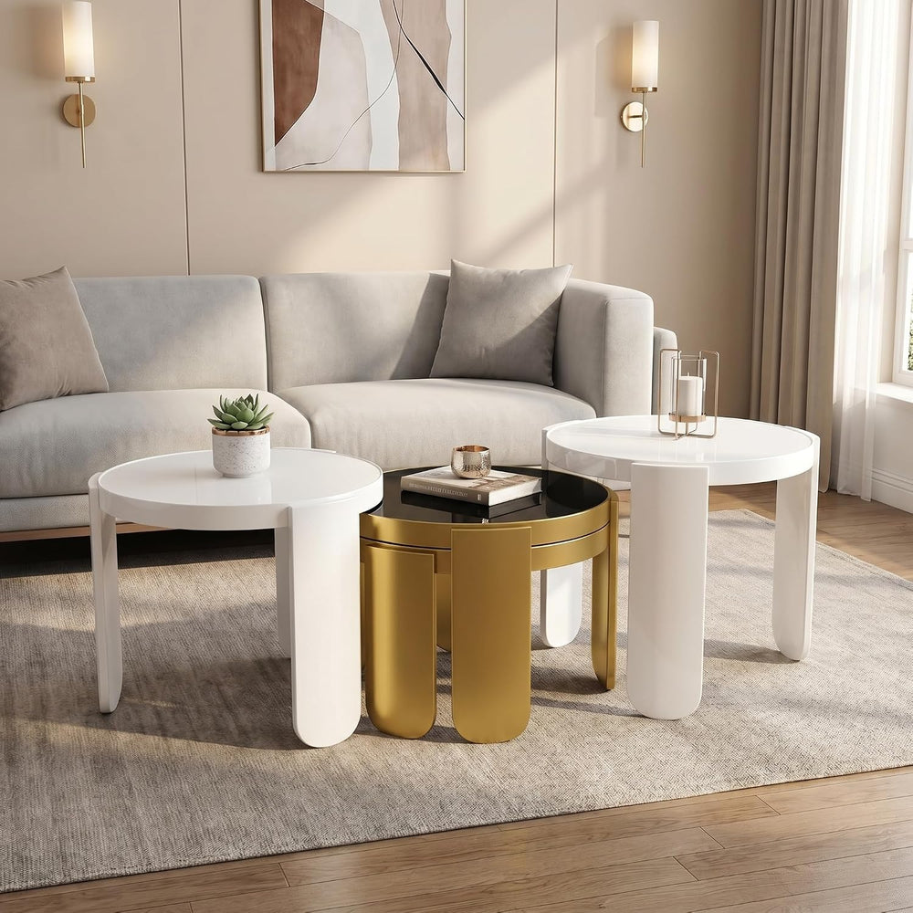AUZ Round Nesting Coffee Table, 4 in 1 Adaptable Stackable Coffee End Table f...