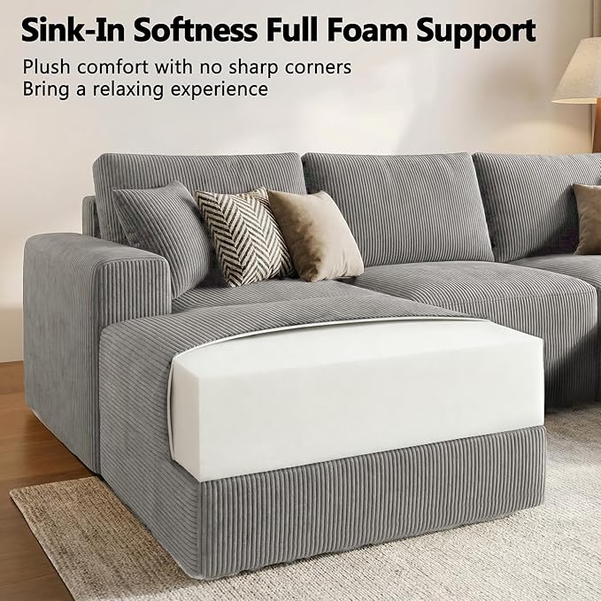 Homall Sectional Couches for Living Room, Modern Boneless Couch with Deep Seat, Upholstered Cloud Sofa, No Assembly Required (Grey, L Shaped Sofa)