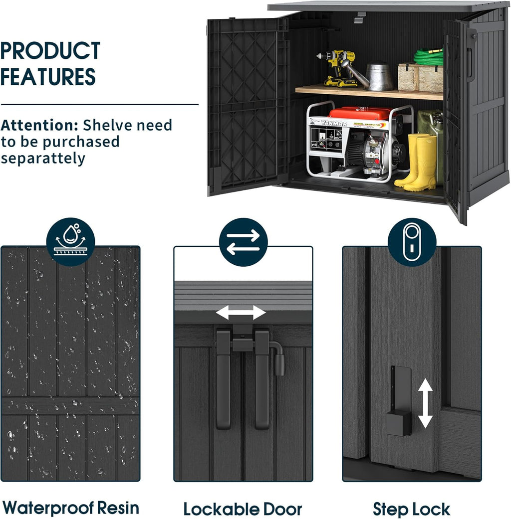Horizontal Storage Shed, Outdoor Resin Storage Shed 36 Cu. Ft. Garden Extra Large Capacity Weather Resistant Storage Box, Lockabl Waterproof Shed for Garden Tools, Solid Black