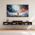 POVISON Fully-Assembled Minimalist Floating TV Stand, Modern Wall-Mounted Entertainment Center with 4 Flip-Down Cabinet Doors, Solid Wood Media Console, Walnut Veneer, 94"
