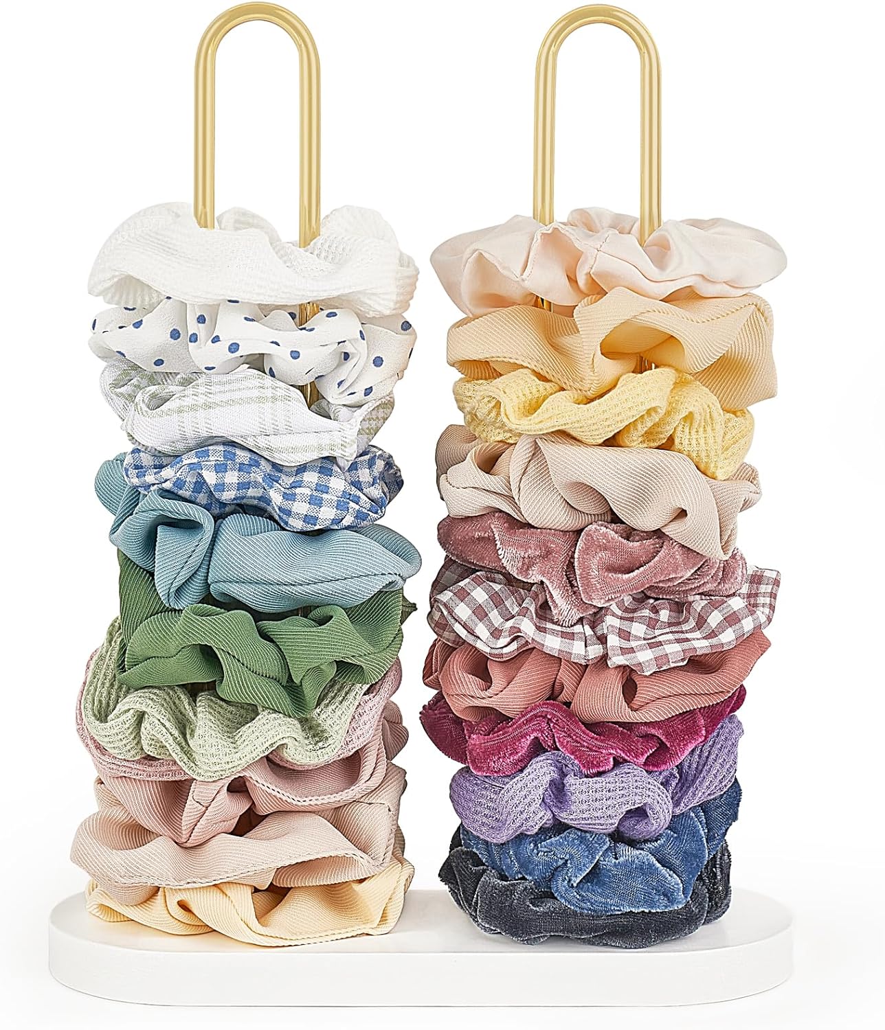 Dahey Scrunchie Holder Hair Tie Organizer Stand 2 Tier Metal Scrunchies Organizer Modern Hair Accessories Organizer Storage Display 50-70 Scrunchies Jewelry Scrunchy Holder for Girls, Gold