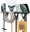 StoreYourBoard Wall-Mounted Rack With 4 Garage Hooks – Heavy-Duty Steel Holder Garage & Garden Storage for Shed, Workshop, or Home Organization – For Rakes, Shovels, Tools & More – 1 Pack, Mud