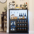 GarveeHome Wine Bar Cabinet with LED Lights, Liquor Cabinet with Storage | 3-Tier Coffee Bar Cabinet with Wine Rack, Glass Holder & Mesh Door, Sideboard Buffet Bar for Living Room, Dining Room, Black