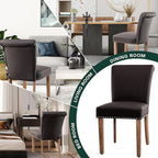 CHUN YI Dining Chairs Set of 2, Faux Leather Upholstered Dining Room Chairs with Nailhead Trim and Wood Legs, Mid Century Modern Parsons Side Chairs for Kitchen, Brown