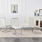 AZmac Modern Dining Chairs Set of 4,Armless Kitchen Chairs,Dining Room Chairs with Upholstered Padded Seat and Sturdy Silver Chrome Legs for Dining Room,Kitchen (White Fabric, Set of 4)