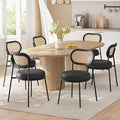 VASAGLE Dining Chairs, Set of 6 Accent Chair for Dining Room Kitchen, with Boho PE Rattan Back, Synthetic Leather Upholstery, Ink Black ULDC160B26