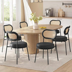 VASAGLE Dining Chairs, Set of 6 Accent Chair for Dining Room Kitchen, with Boho PE Rattan Back, Synthetic Leather Upholstery, Ink Black ULDC160B26