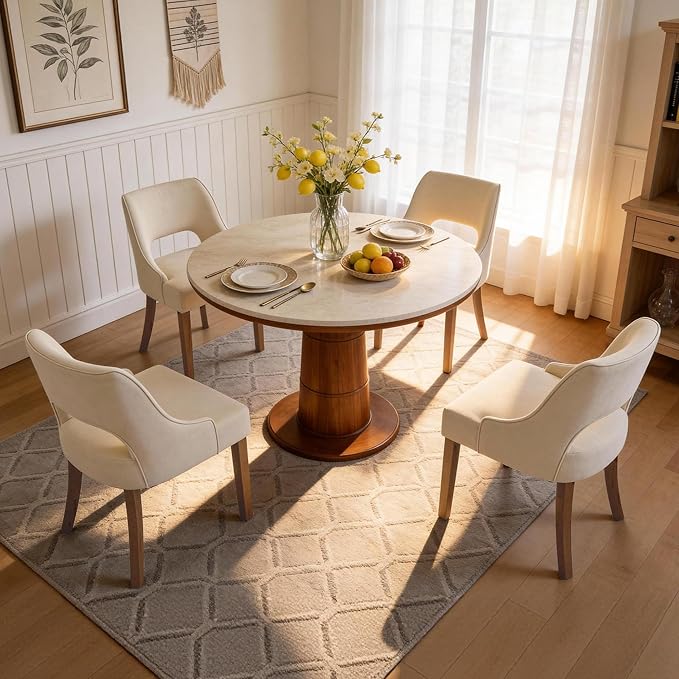 ClinQ Wooden Dining Chairs Set of 2, Modern Fabric Upholstered Kitchen Chairs Dining Chair, Mid Century Modern Chair for Kitchen Dining Room, Farmhouse Kitchen Chairs, Beige-Walnut Legs