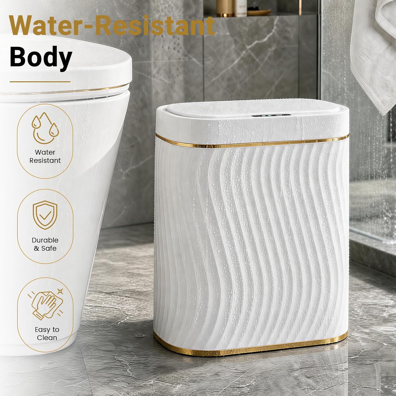 Ogikey Bathroom Trash Can with Lid, 5 Gallon Automatic Touchless Garbage Can, Motion Sensor Smart Trash Bin, Slim Waterproof Waste Bin for Living Room, Bedroom, Office, Kitche