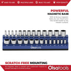Olsa Tools Magnetic Socket Holder | 1/4-inch Drive | Metric | Blue | Holds 26 Sockets | Professional Quality Tools Organizer