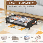 Under Bed Storage with Wheels, UnderBed Storage Containers with Clear Lid and Handles, Under the Bed Storage Bins Drawers for Clothes,Blankets,Shoes,Books (BLACK, 4 PACK)