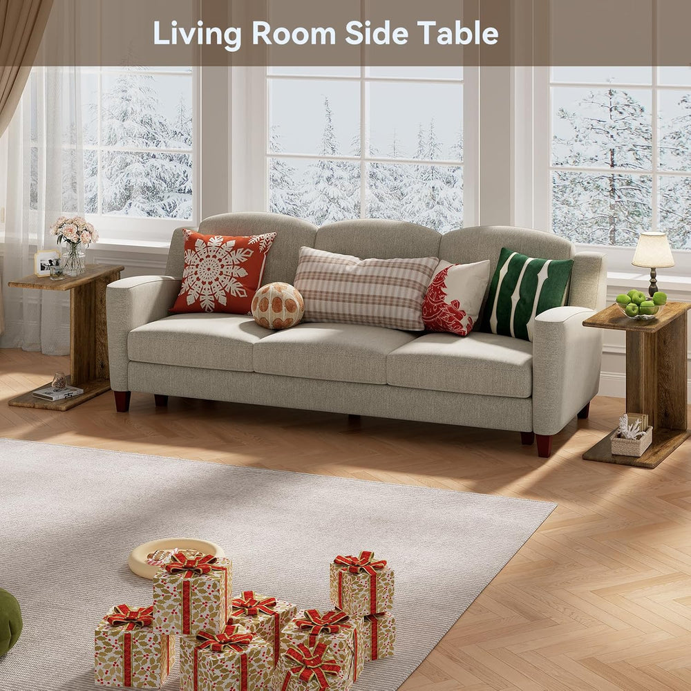 C-Shaped End Table for Couch, Small Side Table, Bedside Table for Sofa, Woode...
