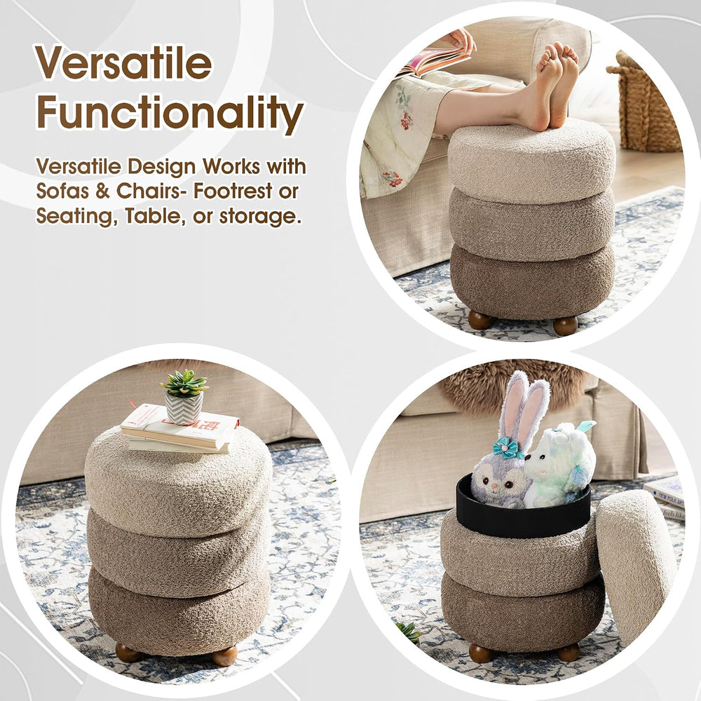 Glitzhome Round Ottoman with Storage, Small Foot Stool, Modern Accent Stool U...