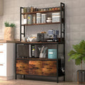 Kitchen Bakers Rack with Baskets,5-Tier Free Standing Storage Shelf Rack,Industrial Microwave Oven Stand,Metal Kitchen Rack Organizer with Hooks