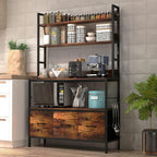 Kitchen Bakers Rack with Baskets,5-Tier Free Standing Storage Shelf Rack,Industrial Microwave Oven Stand,Metal Kitchen Rack Organizer with Hooks