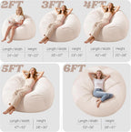 Homguava 4FT Bean Bag Chairs for Adults Teardrop BeanBag Chair Comfy Memory Foam Bean Bags Two-Tone Distressed Velvet&Corduroy Washable Cover for Living Room, Home (Corduroy, White)