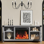 YESHOMY Fireplace TV Stand with Barn Doors and Open Display Shelf, Farmhouse Media Console with Hidden Cable Routing, Entertainment Center for Televisions up to 65+ Inch, Gray Wash