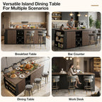 70.8 Inch Modern Multifunctional Kitchen Island Tabletop Home Bar with 3 Drawers, Wine Rack, Glass Cup Holder Adjustable Dividers for Kitchen Dining Room Family Party