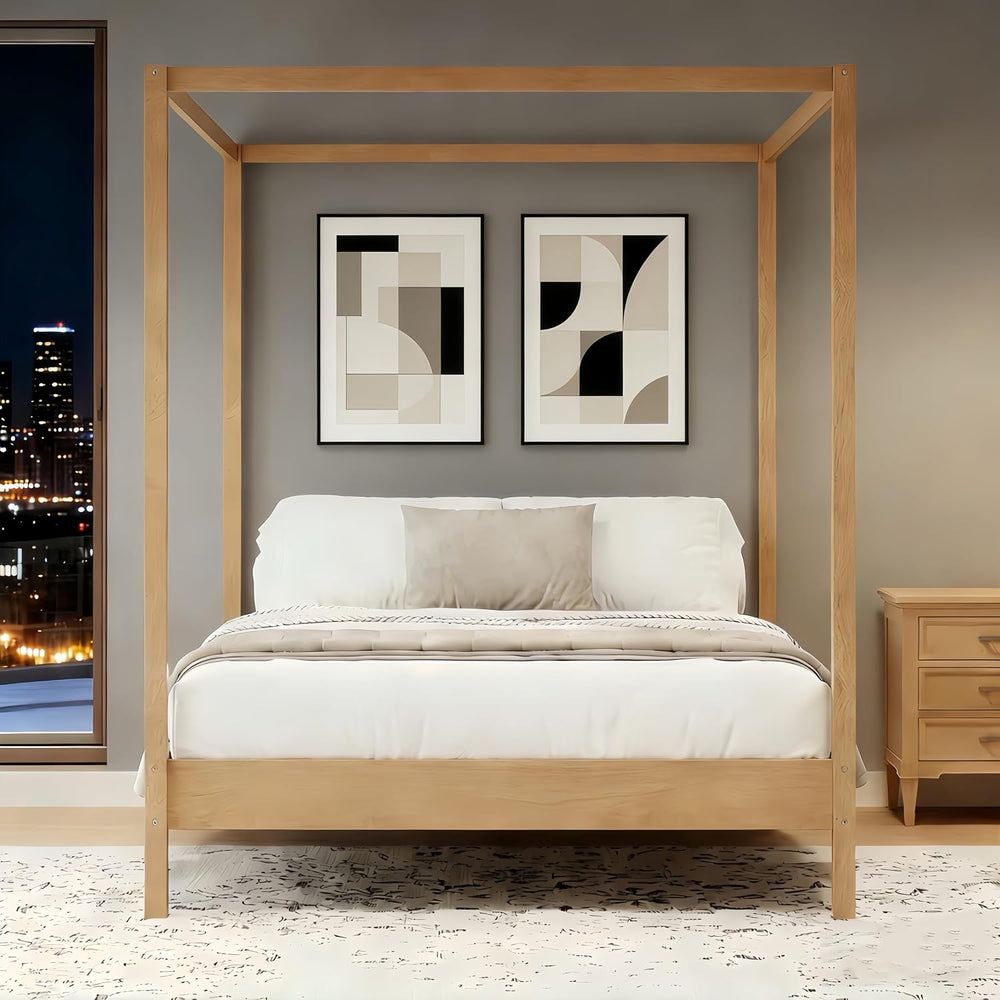 LUMISOL King Size Canopy Bed Frame, Solid Wood 4 Poster Canopy Platform Bed F...