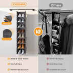 YOUDENOVA Upgraded Hanging Shoe Organizer for Closet, 8-Shelf, Grey | Extra Wide Design, 8 Side Pockets, Hanging Shoe Rack Hanger, Dorm Storage, Perfect for Storing Shoes, Hats, Clothes, Jeans