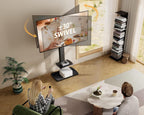 FITUEYES Floor TV Stand for Bedroom, Living Room, Tall Corner TV Stands for TVs 32 37 43 50 55 60 65 75 Inch Swivel TV Mount Stand with Height Adjustable Shelf Upgrade Sturdy Wood Base, Black