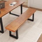 Durable Solid Wood Top Bench with Sturdy Metal Legs – Versatile Dining & Office Seating - Multi-Size Options Ideal for Living Room, Dining Room, and Home Office(Dark yellowbench, 62.99in)
