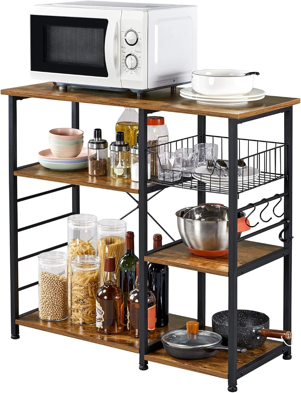 Yaheetech 4-Tier Open Frame Baker's Rack with Wire Basket,Rustic Brown | ...