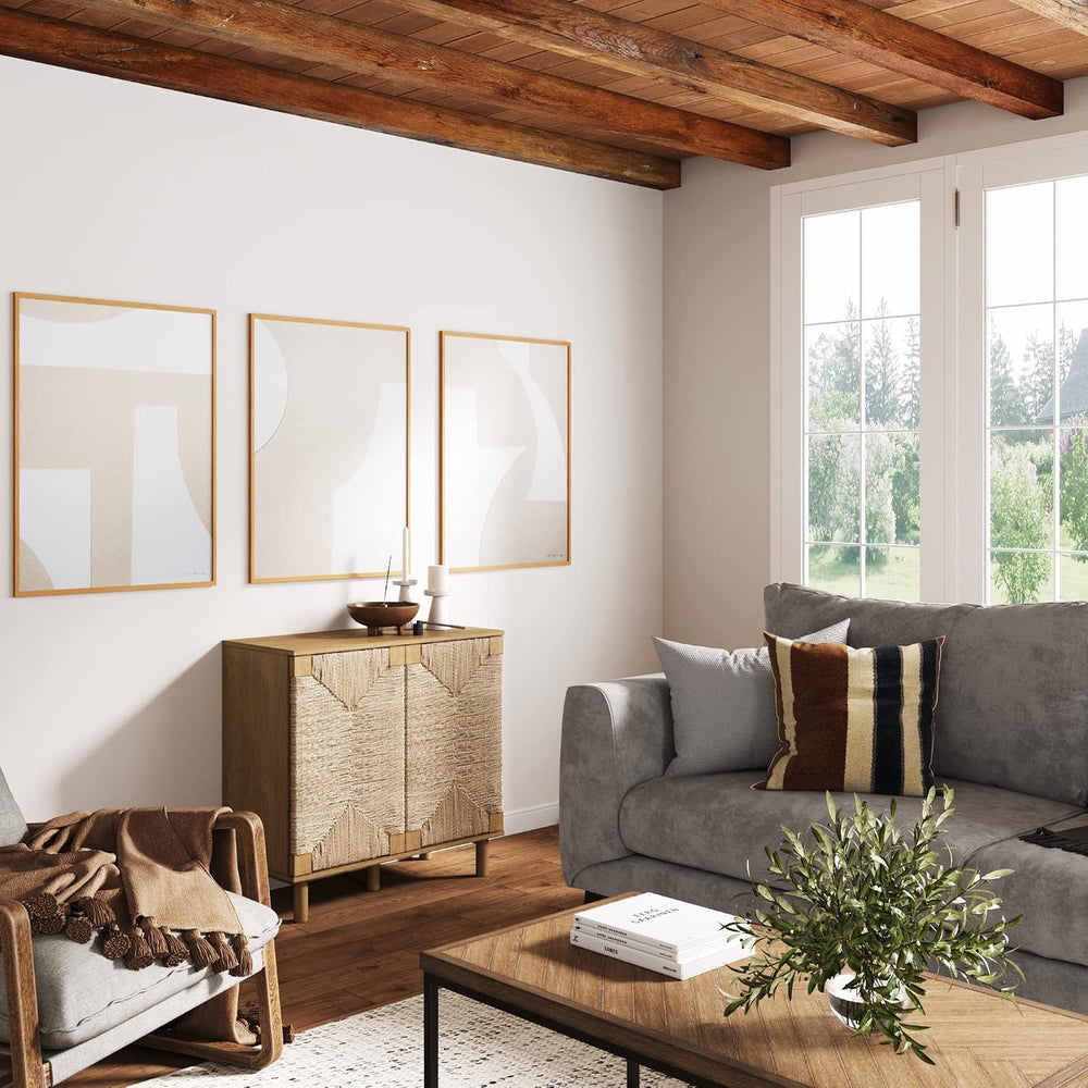 Nathan James Beacon Accent Buffet Sideboard Cabinet, Natural Light Wood Stora...