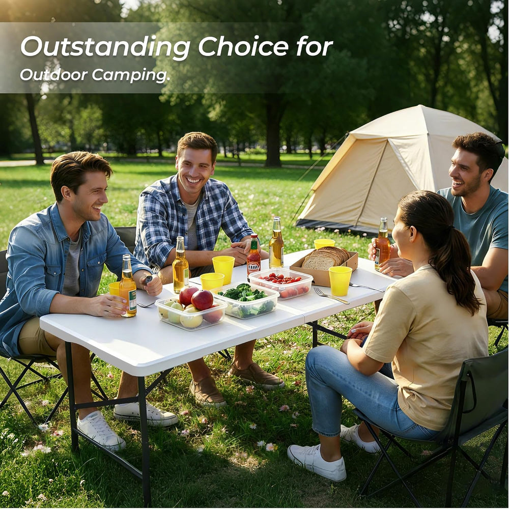 4FT Folding Table, Heavy Duty 400LBS-White | Portable, rust-proof metal frame...