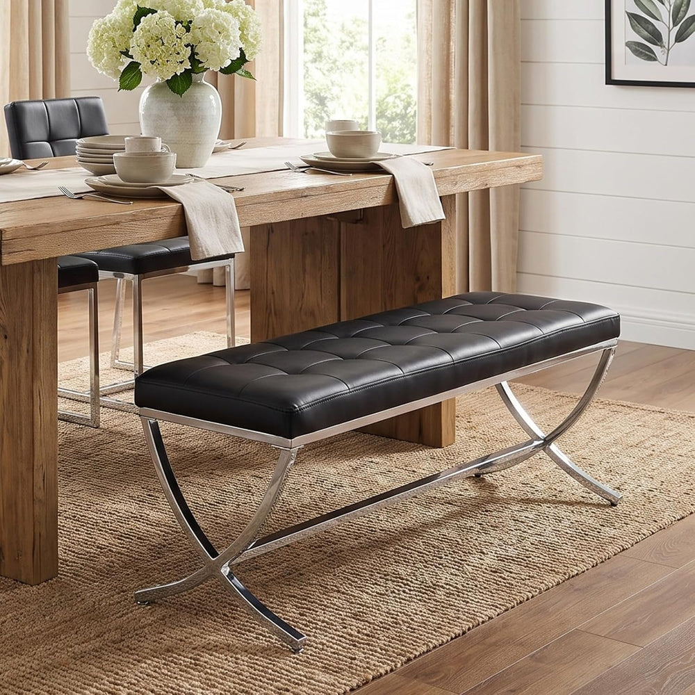 EALSON Modern Entryway Bench Leather Upholstered Dining Bench with Metal Base...