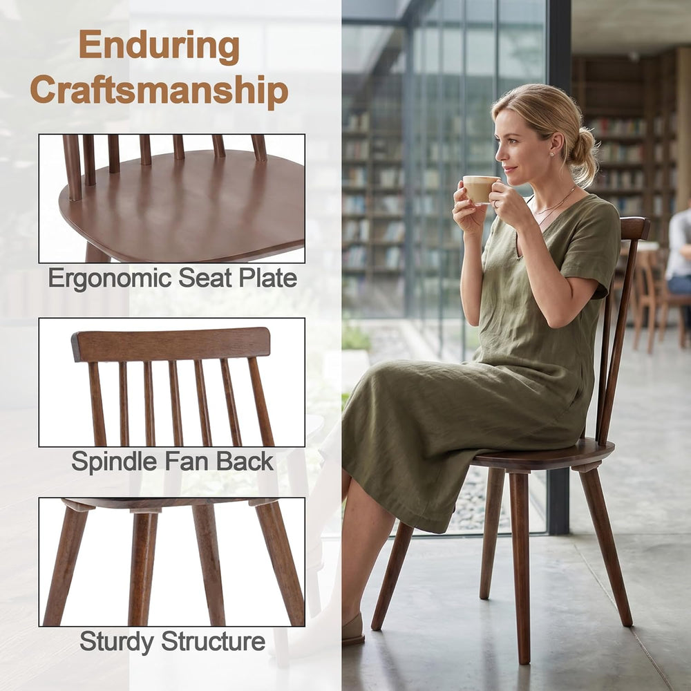 DUHOME Walnut Windsor Wooden Dining Chairs Set of 4, Wood Dining Room Chair S...