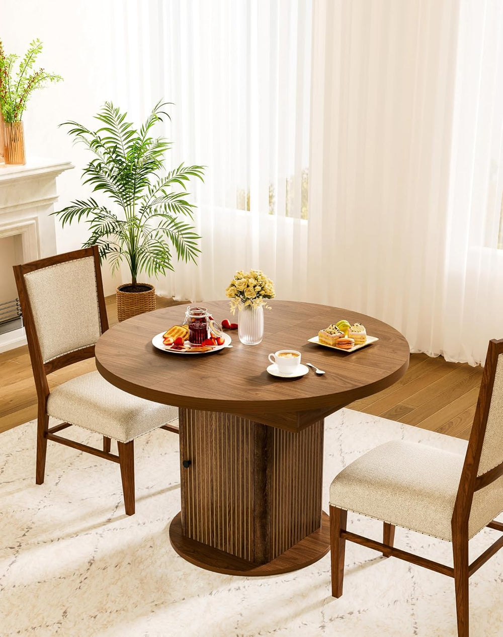 43"-59" Extendable Round Dining Table for 4-8 with Hidden Storage, ...