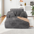 JEEOHEY 56" Oversized Chaise Lounge Chair Indoor,Plush Faux Fur Sleeper Sofa Couch Bed with Pillows&Wide Armrests,Fluffy Comfy Cloud Couch,Compression Foam Couch for Living Room,Bedroom(Grey)