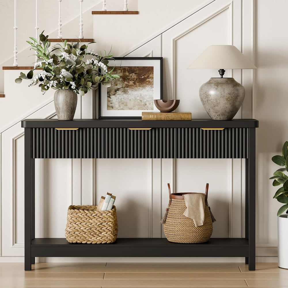 Lulive Fluted Console Table, 51 Inch Entryway Table with 3 Drawers | Scandi f...