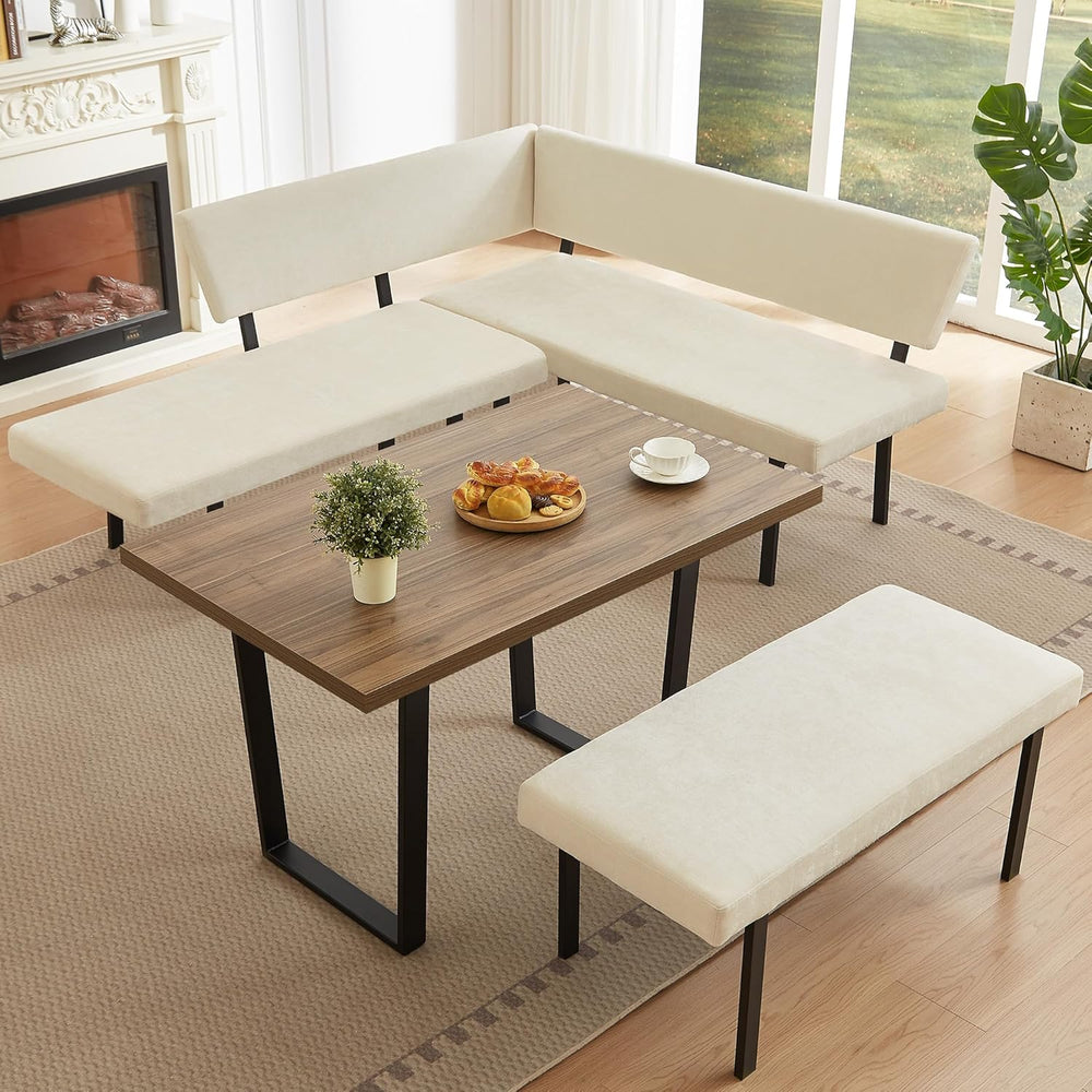 HIPIHOM 3-Piece Corner Dining Table Set with Bench, 67 Inch Space-Saving Brea...