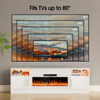 AHB Fireplace TV Stand 70", Fits TVs up to 80", LED Lights, Storage | 36" Electric Fireplace with Realistic Flame Multiple Color Modes Spacious Storage Cabinet with Handles White/White