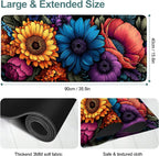 Flower Gaming Mouse Pad 35.4"x15.7"Desk Mat Anti-Slip Rubber Base & Durable Stitched Edges for Gamers Smooth Mouse Writing Surface for Desk Office/Home