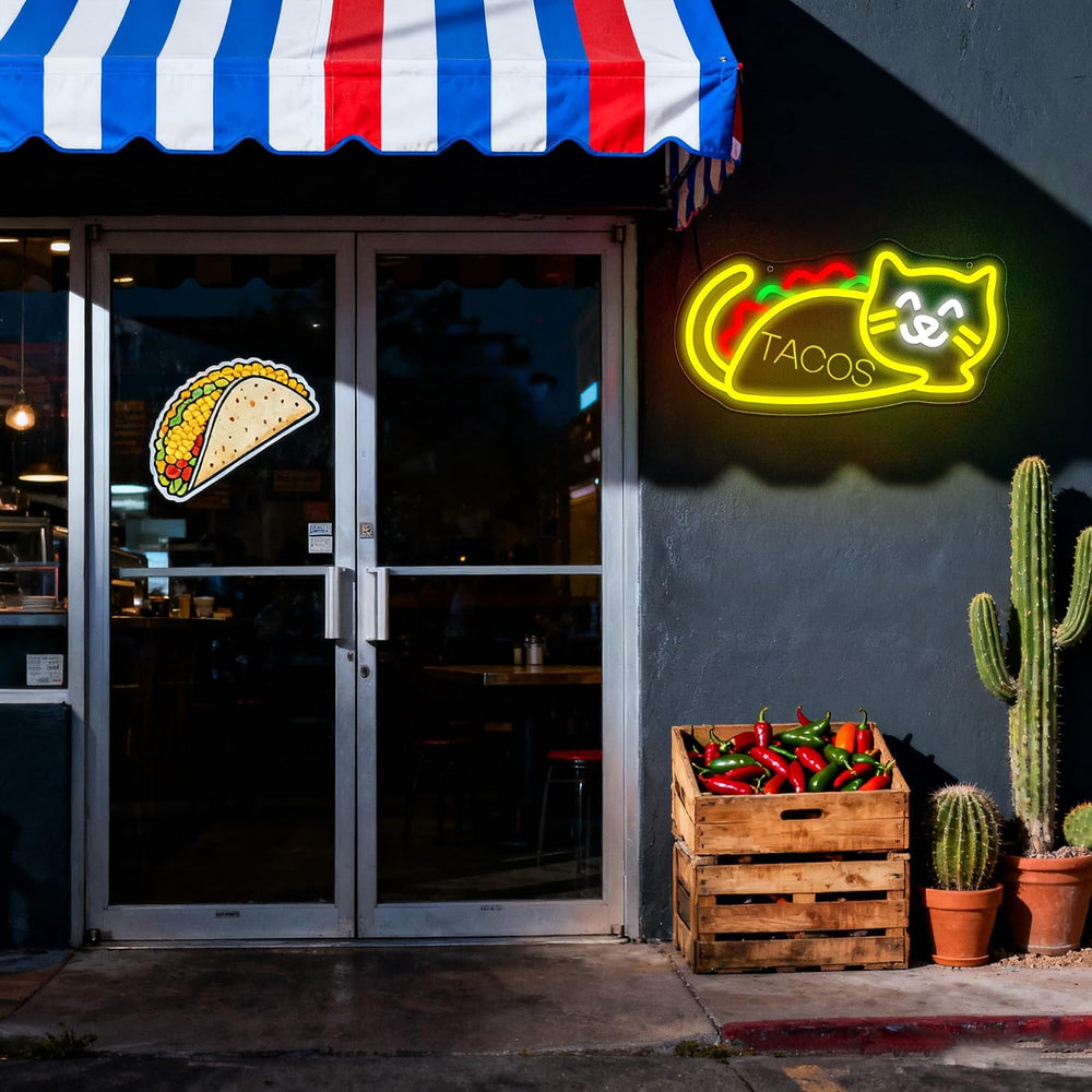 Tacos Cat Neon Sign for Wall Decor Tacos Neon Light for Man Cave Gifts