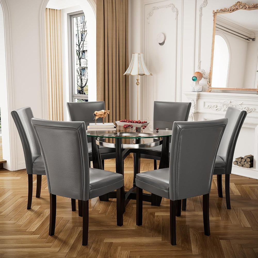 PADMA HOUSE Round Glass Dining Table Set for 4, 45in Modern Kitchen Small Woo...