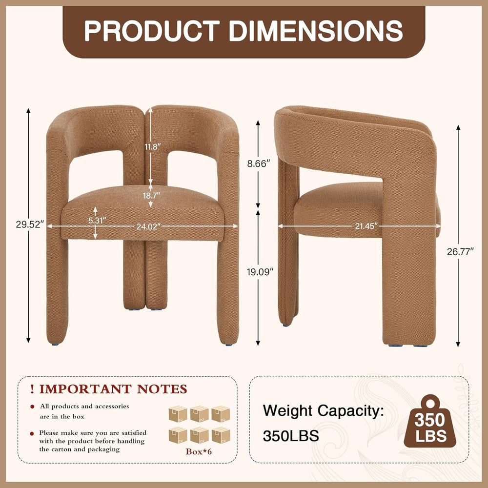 adochr Modern Barrel Dining Chairs Set of 6, Upholstered Linen Dining Room Ch...