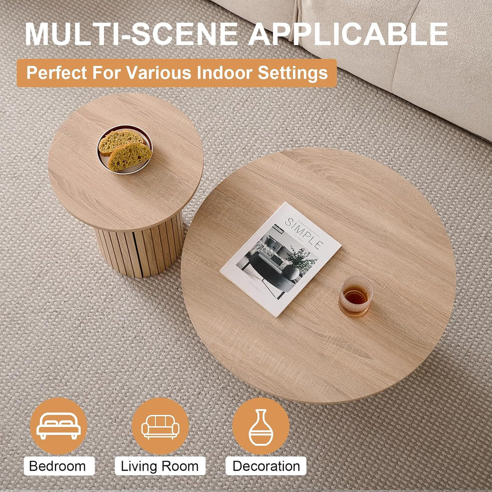 Round Nesting Coffee Tables for Living Room, Set of 2, Natural | φ27.6 + φ15....